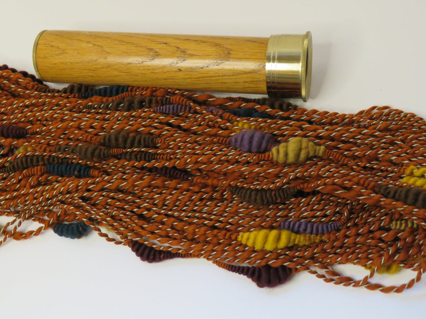 Yarn Y23107 Hand Spun Art Yarn, spiral ply with beehives, autumn colours