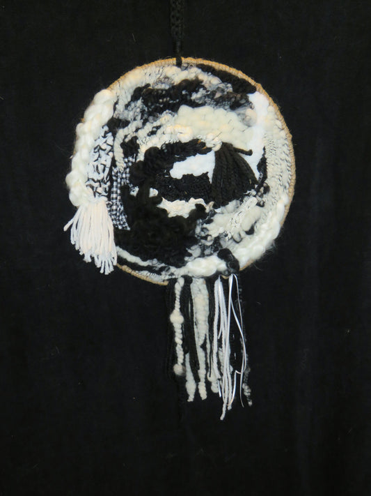 Tapestry, large, round black and white