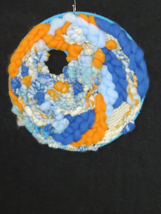 Tapestry, large, round orange and blue
