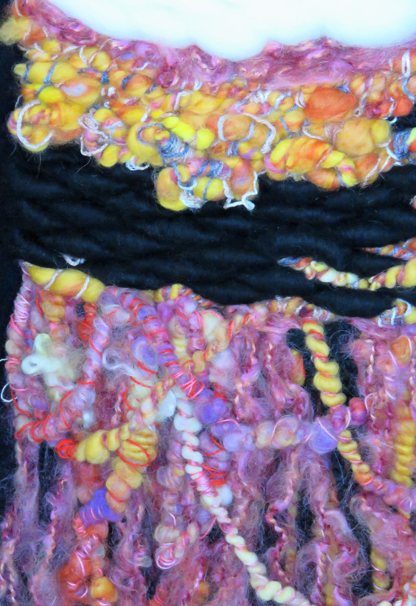 Tapestry, medium, pink, black, yellow, white