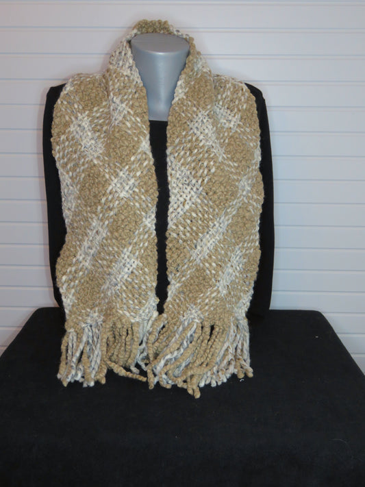 Scarf, Woven, Beige and cream Bias Weave Scarf