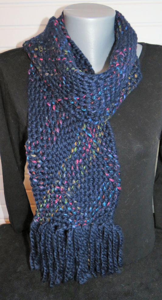 Scarf, Woven, Navy Bias Weave Scarf