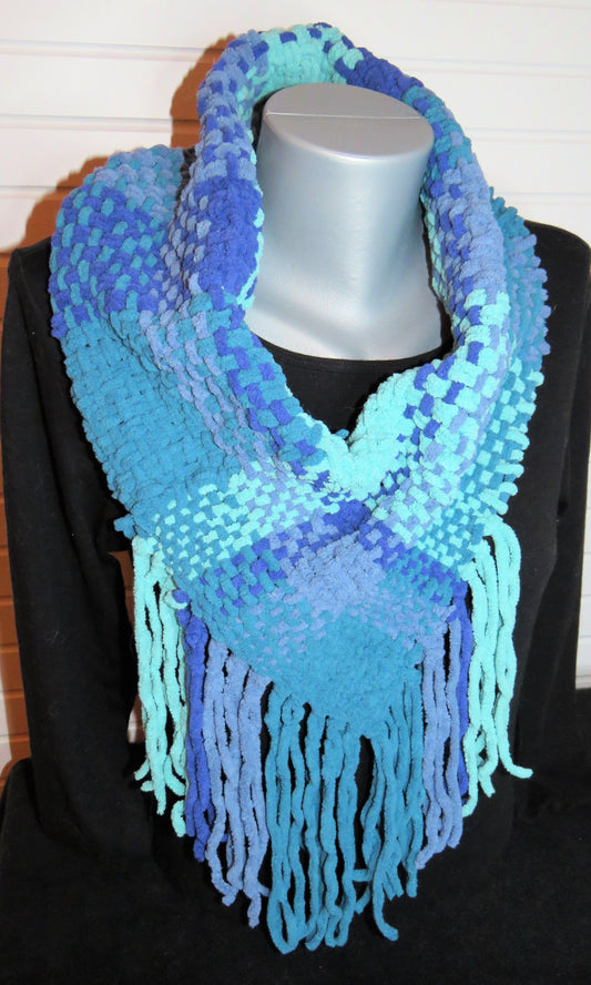 Cowl, Woven, Purple, lavender, and soft green V-Cowl