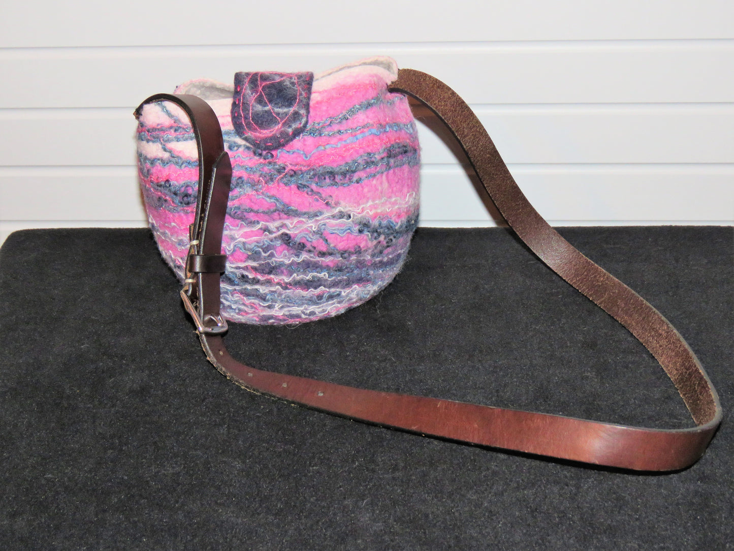 Handbag, Wet Felted Shoulder Bag, navy, pink